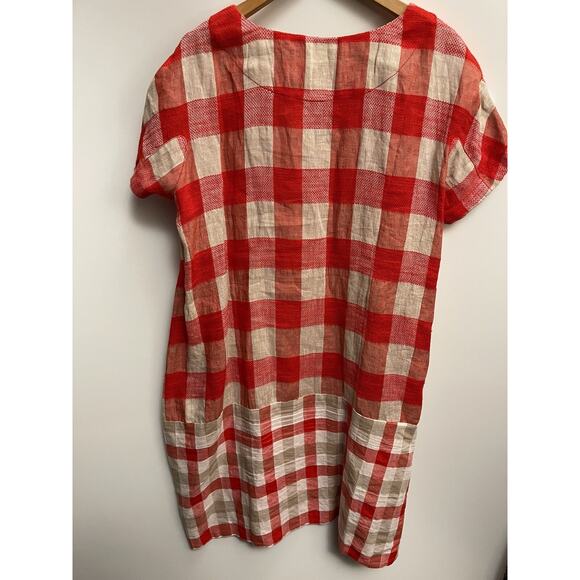 DeCoster Linen Cotton Dress Plaid Red And White Size L NWOT - Picture 6 of 7